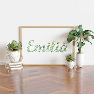 Emilia-Name | Benutzerdefiniert | Kunst mit Ihrem Namen | Einzigartiges Geschenk für Babys | Blumendekoration für das Babyzimmer |