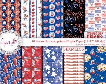 4th of July Digital Paper Pack,  Patterns USA Independence Day, Celebration Holiday Seasonal, Red Blue Navy, Patriotic, Fourth July