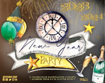 New Years Watercolor Clipart, New Year Party, New Year Elements, Bar Clipart, New Year Bar, New Years Eve, Hand Drawn Clipart