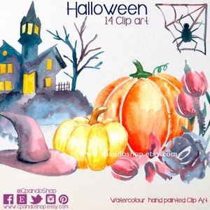 Halloween digital clipart, halloween clipart, trick or treat clipart, hunted mansion halloween illustration halloween watercolor