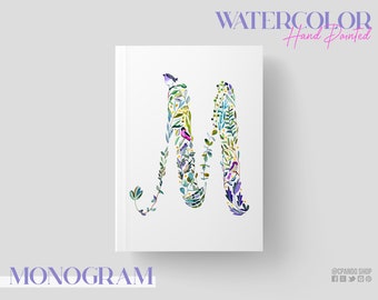 Initial M Watercolor Gouache Print, Nursery Wall Art, Pastel Kids Room Decor, Letter Name Print M , Digital Download