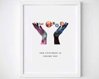 The universe is inside you. wall art poster, galaxi, constellation watercolor poster, printable watercolor inspiring poster