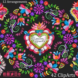 Mexican Hearts, Mexican Valentine, Mexican fiesta, Mexican wedding, Mexican flowers Mexico clipart, watercolor clipart hand painted 300 dpi