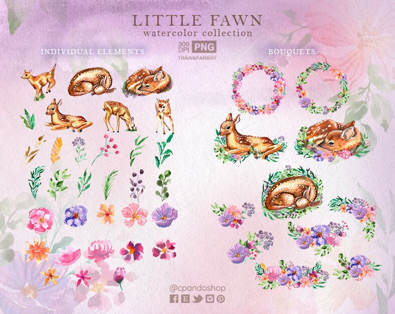 Watercolor Deer Clipart | Mommy and Baby Deer Woodland Animals - Fawn ...