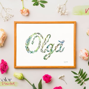 Personalized Name Print, Custom Name Art, New Baby Gift, Name Wall Art, Nursery Floral Print, Baby Wall Art, Nursery Watercolor Art