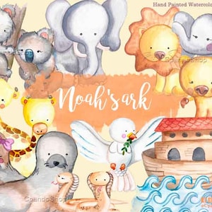 Cliparts de Noé, baptême clip art aquarelle paix colombe png de Noé offres invitations animaux éléphants arche de baptême