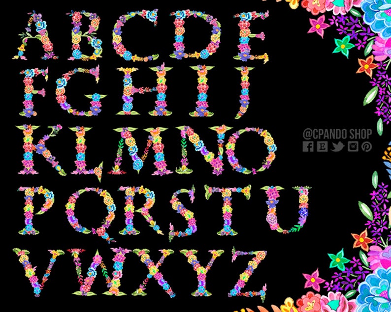 Fiesta floral letters mexican letters mexican alphabet | Etsy