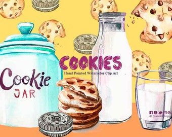 Aquarel biscuits, koekjes en melk, melk cookies cookies clip art png clip dessert recept boek beelden bakken