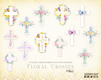 Floral Crosses watercolor hand painted, Baptism, first communion, confirmation celebration religious, holy spirit for invitations & events