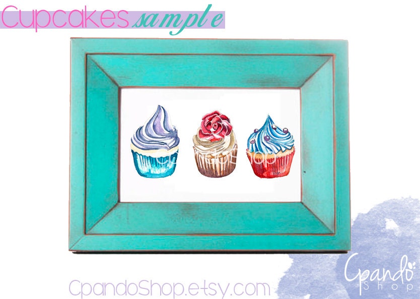 Cupcakes Watercolor Hand Painted (6 Png Images With Transparent ...