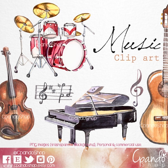 Music Watercolor Handpainted Clip Arts 6 Png Imagenes Etsy
