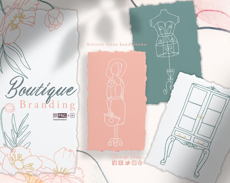 BOUTIQUE LOGO DESIGN, store logo, hand drawn clothes icons, Premade logo, shopping, online store logo, shop logo, fashion, clothing, maniqui