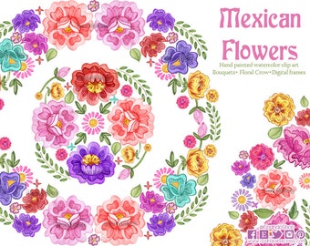 Fiesta Digital Clipart, Spanish Mexican Clipart, Mexican florals Graphics, Cinco de Mayo Graphics, watercolor Clip art, Fiesta Clip Art