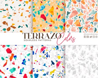 Terrazzo Seamless Digital Paper - Abstract Digital Papers - Terrazzo Pattern Colorful Rainbow Planner Patterns - Modern Terrazzo Background