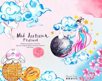 Mooncake Festival Clipart - Mid Autumn Festival Clip Art - October Festival -  Chinese - Vietnam - Corea - Full Moon - Mooncake