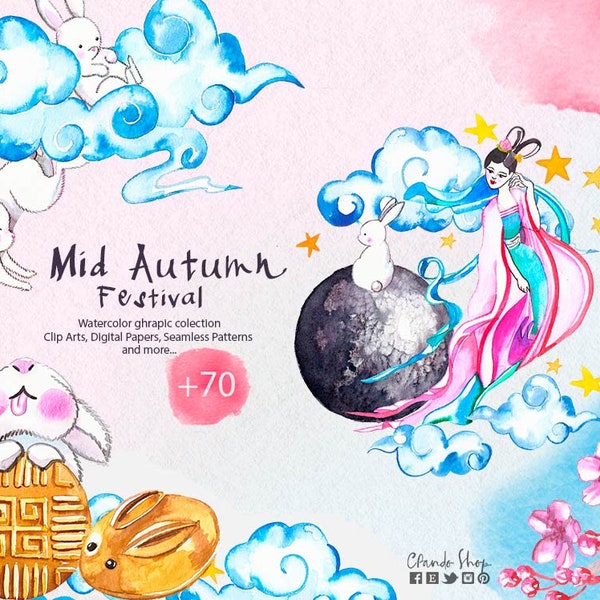 Mooncake Festival Clipart - Mid Autumn Festival Clip Art - October Festival -  Chinese - Vietnam - Corea - Full Moon - Mooncake