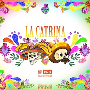 La catrina, in Acryl gemalte ClipArt aus Mexiko, Tag der Toten, Mexikanische Nacht, mexikanische Party,