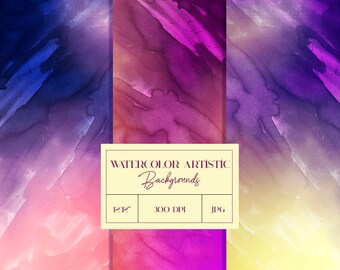 Vibrant Watercolor Digital Paper, Watercolor Textures, Watercolor Backgrounds, Printable, Instant Download, Watercolor Ombre, Commercial Use