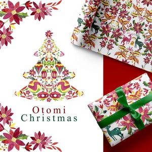 Broderies Otomi de Noël mexicaines : 53 images PNG (cliparts Tenango) pour usage commercial. Motifs folkloriques et fleurs pour la conception et la sublimation.