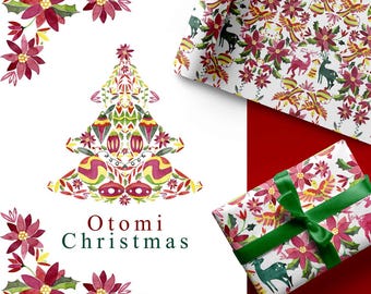 Christmas Otomi Clipart Bundle: Mexican Embroidery Inspired Floral & Animal Elements, 37 PNG Illustrations, Seamless Patterns, Folk Art B2B