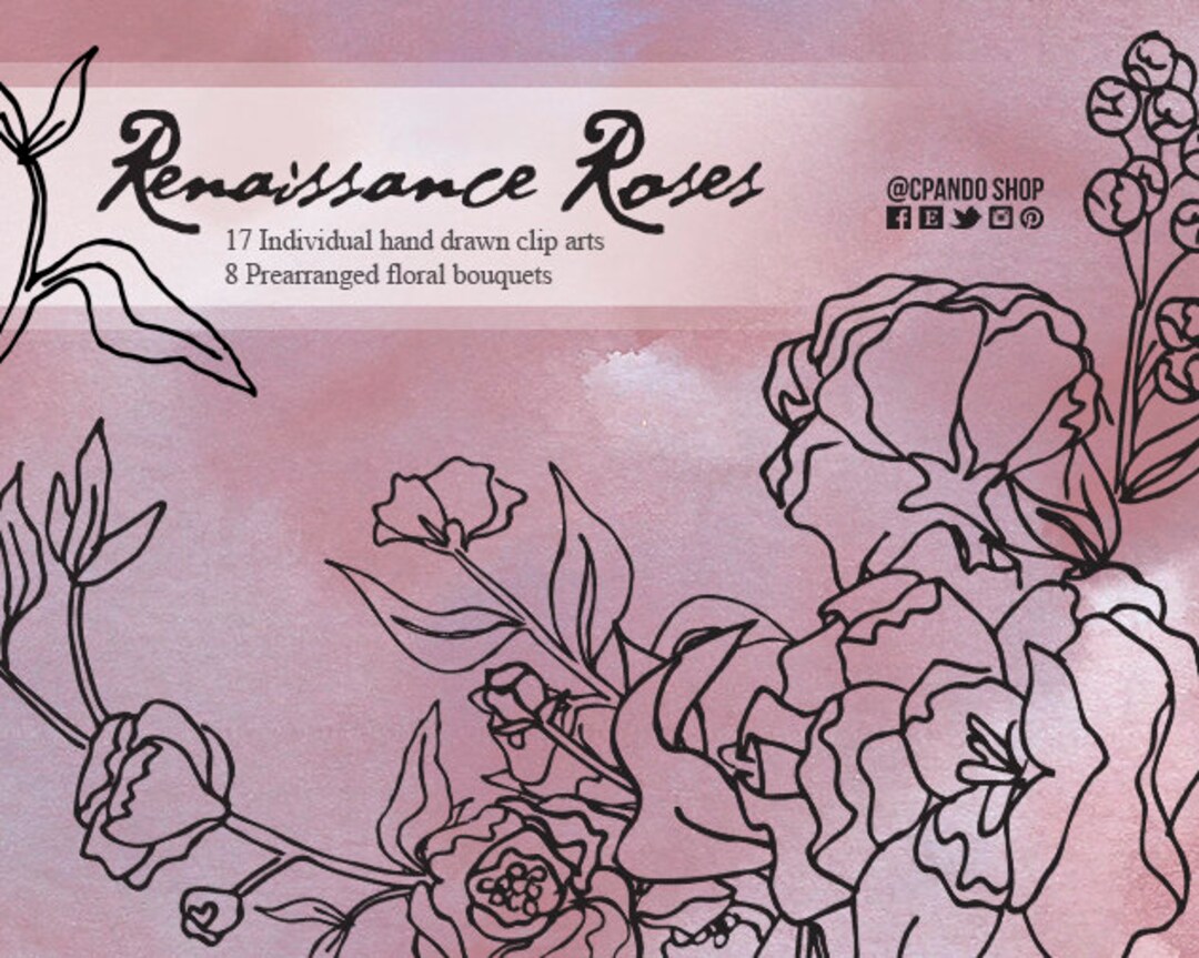 Rennaissance Roses Hand Drawn Clip Art, Hand Drawn Clipart Frame Black ...