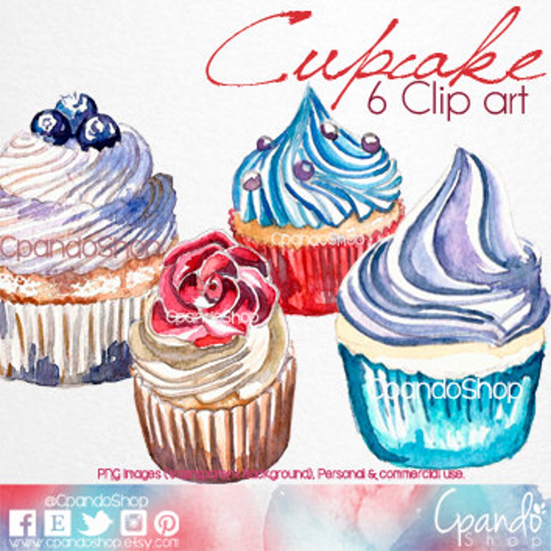 Cupcakes Watercolor Hand Painted (6 Png Images With Transparent ...
