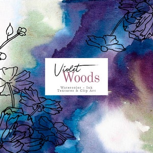 Peint à la main Violet Woods, coups de pinceau png et figures avec fond transparent, papier numérique haute définition peint dans un kit de conception aquarelle