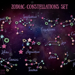 Zodiac constellations clipart watercolor set,  horoscope, astrology collection clipart cosmos watercolor clipart astrological signs png