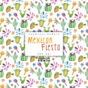 Mexican fiesta digital seamless pattern, hand painted spanish mexican clipart, mexican graphics, cinco de mayo graphics, watercolor clipart