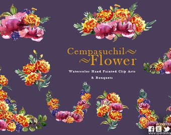 Cempasuchil Flowers Watercolor Hand Painted Clip Art Day of - Etsy Singapore
