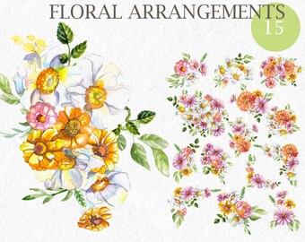 Flora Floral DESIGN KIT Bouquet and Separate Elements PNG Floral Clipart Wedding Stationery Logos , floral letters, frames and more