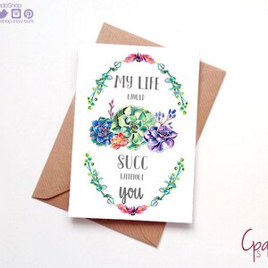Tarjeta suculenta pintada a mano acuarela, tarjeta graciosa tarjeta para novio novia esposo esposa tarjeta suculenta tarjeta cactus