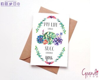 Printable Valentine&#39;s Day Card - You don&#39;t succ - PDF Download Cactus Stationery Set, cactus cards, succulent card, succulent stationery