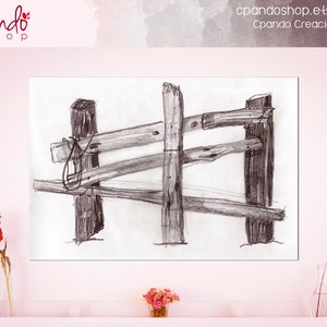 Courtyard, gate, fence (Jpg image 600 dpi, instant download)