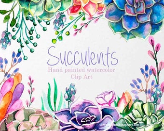 Digital Soft Watercolor Succulents Clip Art Card Making Invites Scrapbooking Commercial Use watercolor succulents plants floral catus