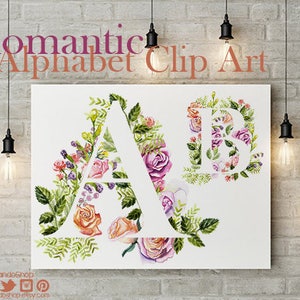 Floral Alphabet Clipart, Letters Clipart Watercolor Flowers Alphabet Floral Alphabet Clip Art Wedding Monogram clip art Hand drawn alphabet,