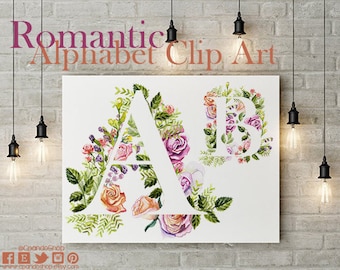 Floral Alphabet Clipart, Letters Clipart Watercolor Flowers Alphabet Floral Alphabet Clip Art Wedding Monogram clip art Hand drawn alphabet,