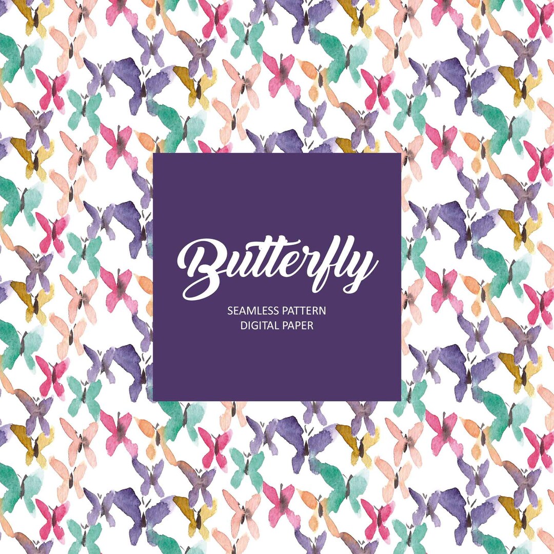 Butterfly Watercolor Hand Painted Seamless Pattern, Butterflies Digital ...