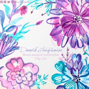 Watercolor Flowers Clipart. BOHO, Hand painted Watercolour floral, Wedding invitation, DIY elements, invite, greeting card, turquoise flower