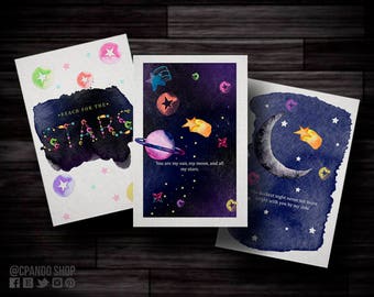 Cartes d’amour carte étoiles carte de mariage imprimable espace d’impression étoiles et lune