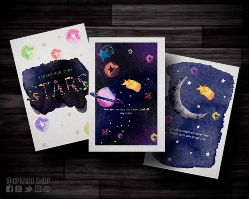 Outer Space Greeting Card Love Greeting Card Set of 3 Etsy