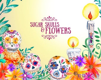 DIA de los MUERTOS Digital Clipart Instant Download Illustration Halloween Skull Day Dead Catrina Mariachi Mexican Folk Art Sugar skull
