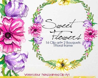 Floral Clipart Wedding  Hand Drawn Watercolor Flowers Clipart Flower Floral Clipart Instant Download Scrapbooking watercolor clipart