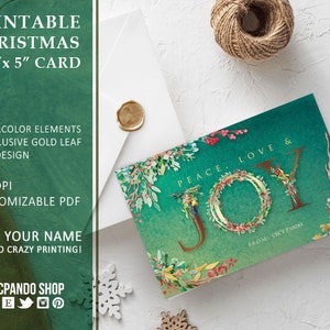 Druckbare Weihnachtskarte 300 dpi anpassbares PDF. Weihnachts-Aquarellkarte zum Ausdrucken