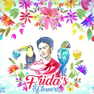 Frida&#39;s Flowers, Fiesta Digital Clipart, Spanish Mexican Clipart, Mexican florals Graphics, Cinco de Mayo Graphics, Fiesta Clip Art tropical