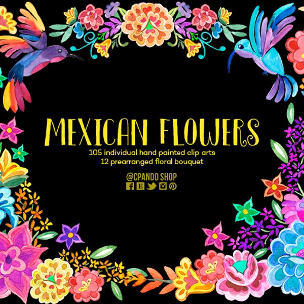 Mexican flowers, Fiesta Digital Clipart Mexican Clipart, Mexican florals Graphics Cinco de Mayo Graphics watercolor Clip art Fiesta Clip Art