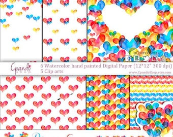 Aquarell Valentinstag Clipart Aquarell Herzen Bild Tag der Liebe und Freundschaft Aquarell Herzen digitale Liebe Aquarell Poster