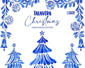 Mexican Talavera Christmas Clipart | Festive Holiday Digital Art Set | Poinsettias, Ornaments & Trees Inspired by Mexico