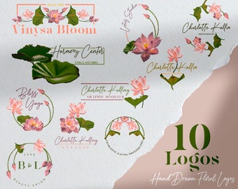 Lotus flower premade logos VECTORS Perfect for yoga studios, spa, skin care brand, florer shop. Hand drawn lotus logo design DIY digital