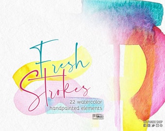 Fresh Strokes Watercolor Brush Strokes Clipart, Hand Painted Watercolor Paint Stroke Graphics PNG Watercolor Shapes, Background Clipart